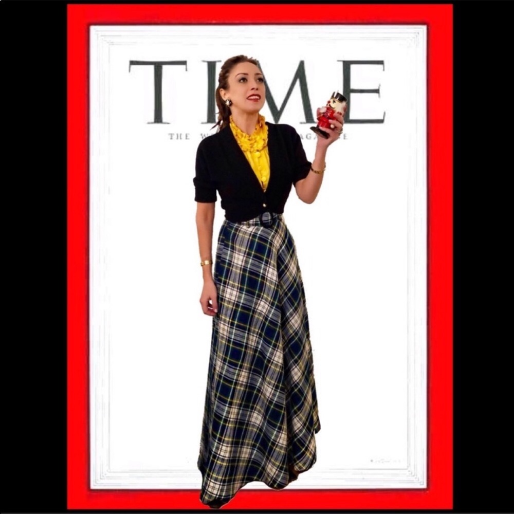 Vintage Tartan A-Line Maxi Skirt W/Matching Belt